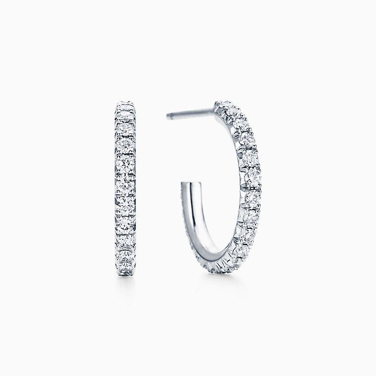 Серьги-кольца Tiffany Metro, белое золото 18 K, с бриллиантами, Small.